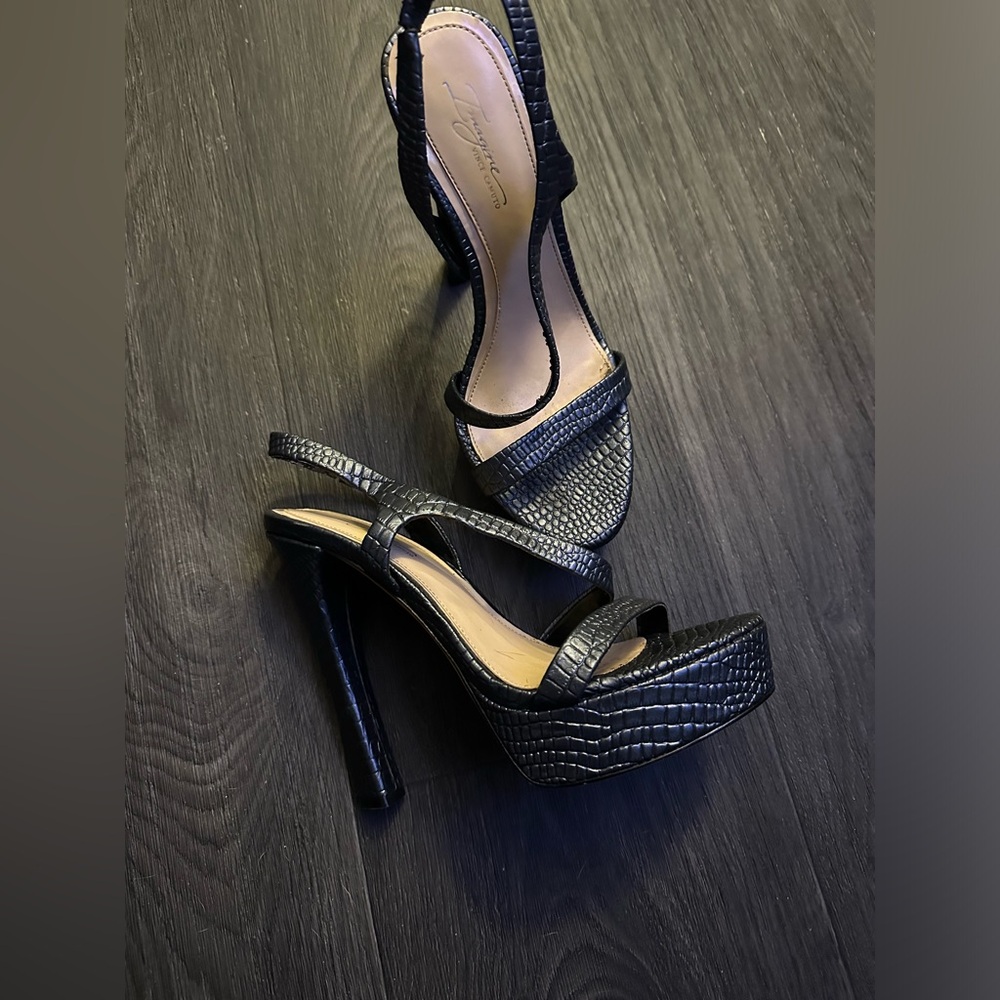 Vince Camuto Imagine Piera strapped heels in Black pearlized Iguana